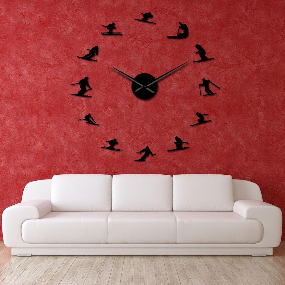 Wall Clocks - Skiing Outdoor Winter Sports Large Frameless DIY Wall Clock