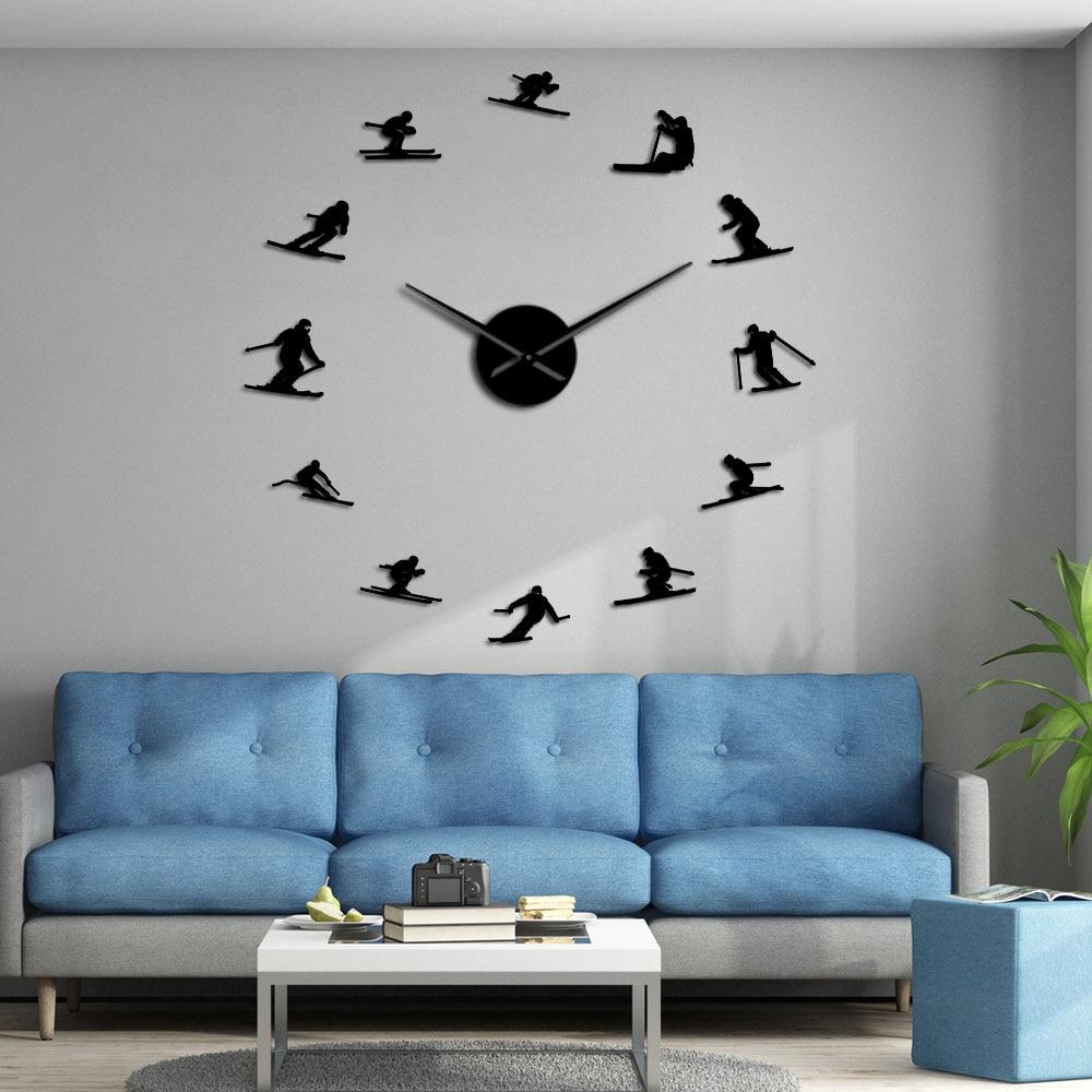 Wall Clocks - Skiing Outdoor Winter Sports Large Frameless DIY Wall Clock