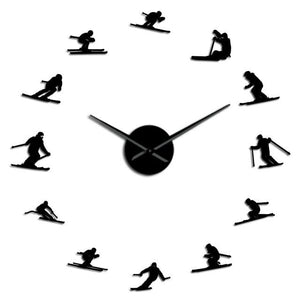 Wall Clocks - Skiing Outdoor Winter Sports Large Frameless DIY Wall Clock