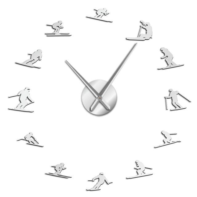 Wall Clocks - Skiing Outdoor Winter Sports Large Frameless DIY Wall Clock