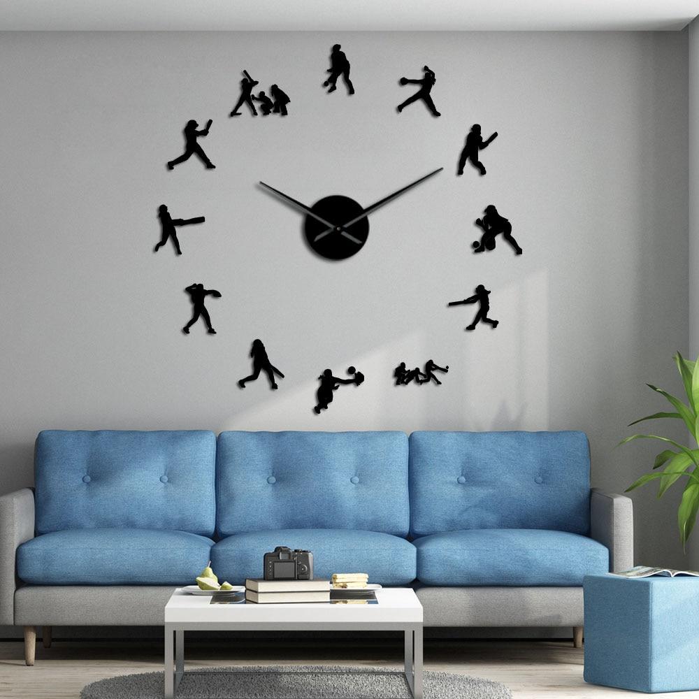 Wall Clocks - Softball Sport Players Large Frameless DIY Wall Clock Gift