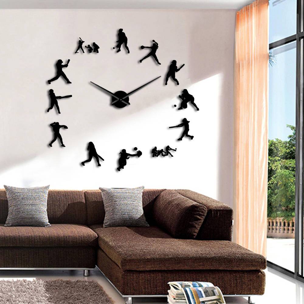 Wall Clocks - Softball Sport Players Large Frameless DIY Wall Clock Gift