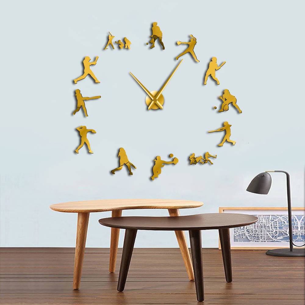 Wall Clocks - Softball Sport Players Large Frameless DIY Wall Clock Gift