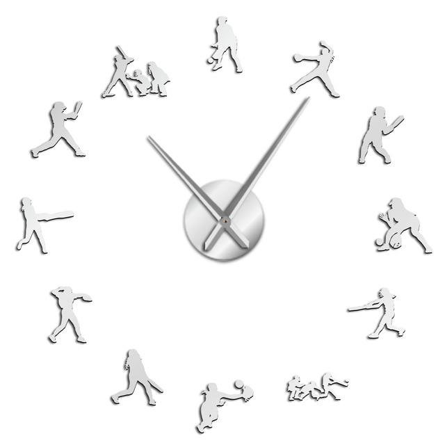 Wall Clocks - Softball Sport Players Large Frameless DIY Wall Clock Gift