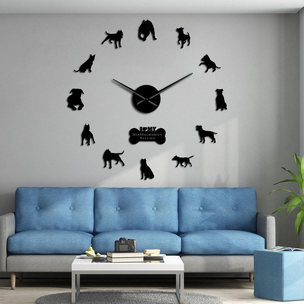 Staffordshire Terrier Large Frameless DIY Wall Clock Dog Lovers Gift
