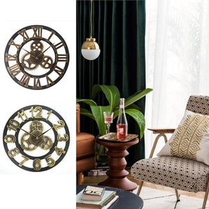 Wall Clocks - Steampunk Roman Gear Large Wood Wall Clock For Home Bar Cafe Decor