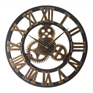 Wall Clocks - Steampunk Roman Gear Large Wood Wall Clock For Home Bar Cafe Decor