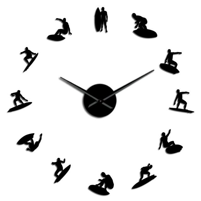 Wall Clocks - Surfing Sport Wakeboarding Large Frameless DIY Wall Clock Surfers Gift