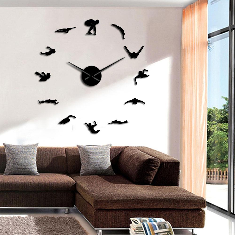 Wall Clocks - Swimming Large Frameless DIY Wall Clock Swimmer Gift