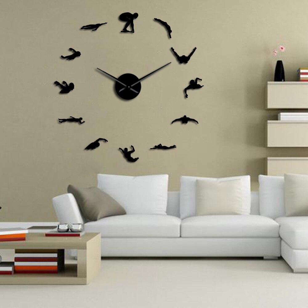 Wall Clocks - Swimming Large Frameless DIY Wall Clock Swimmer Gift