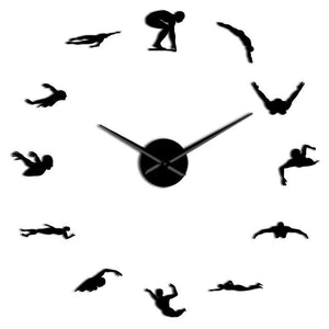 Wall Clocks - Swimming Large Frameless DIY Wall Clock Swimmer Gift