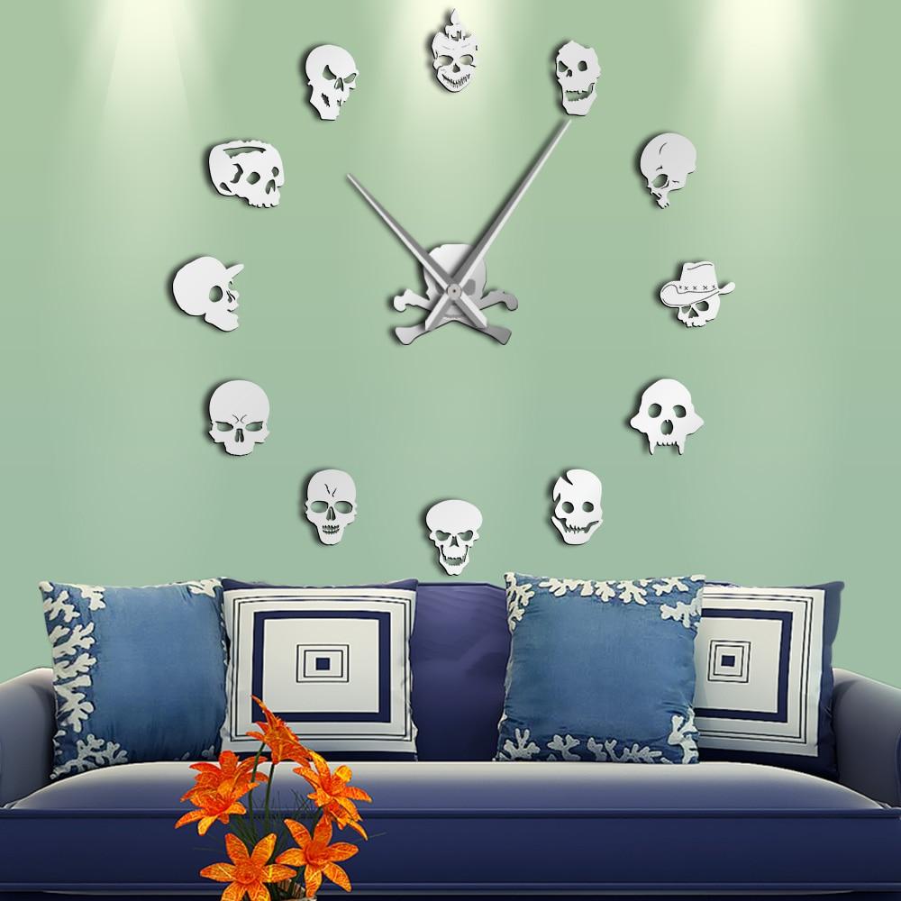 Wall Clocks - Various Skull Heads Skeleton Large Frameless DIY Wall Clock