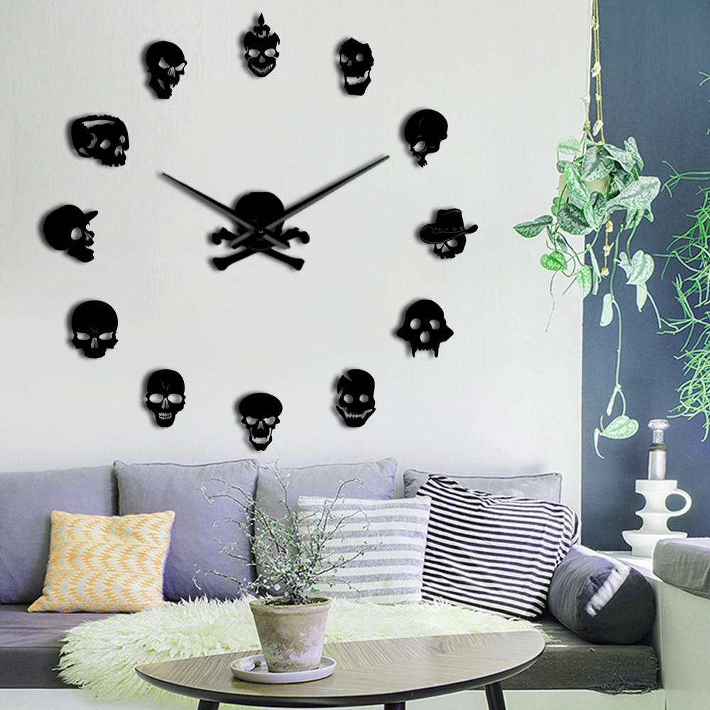 Wall Clocks - Various Skull Heads Skeleton Large Frameless DIY Wall Clock