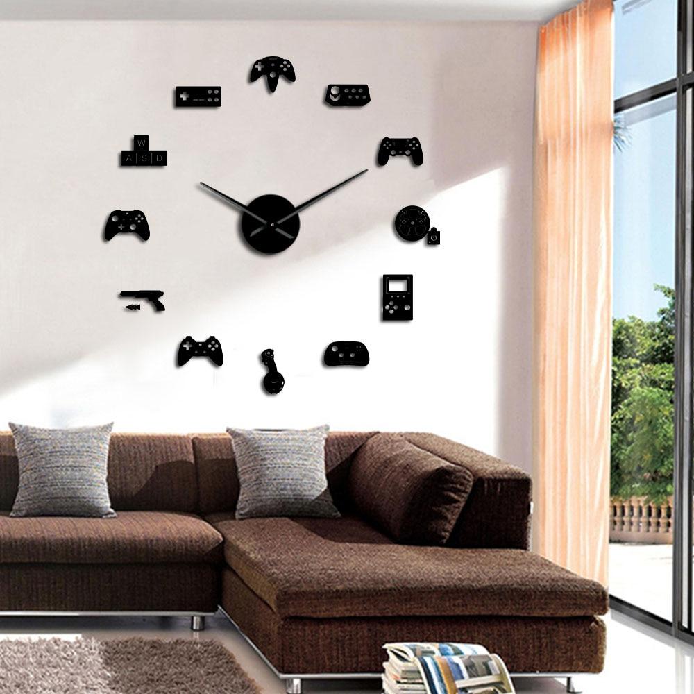 Wall Clocks - Video Game Controller Large Frameless DIY Wall Clock Console Gamer Gift