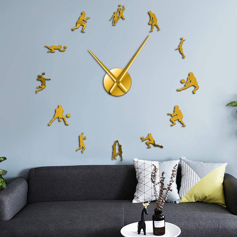 Wall Clocks - Volleyball Sport Large Frameless DIY Wall Clock Volleyball Players Gift