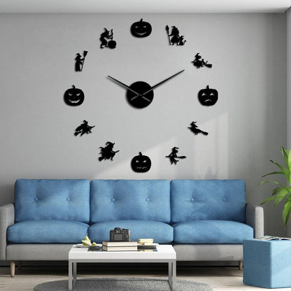 Witch with Broomstick Halloween Evil Large Frameless DIY Wall Clock