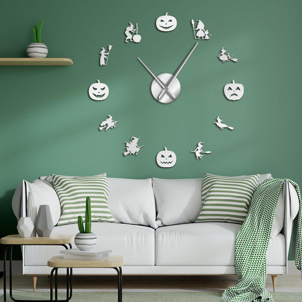 Witch with Broomstick Halloween Evil Large Frameless DIY Wall Clock