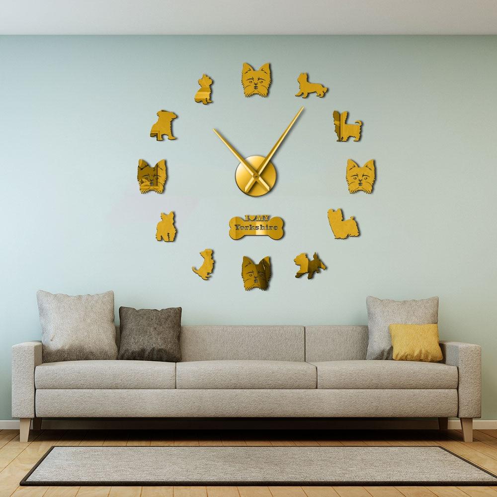 Wall Clocks - Yorkshire Terrier Large Frameless DIY Wall Clock Yorkie Lover Gift