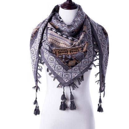 Boho Floral Print Large Women Triangle Scarf Shawls